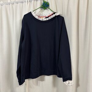 Boden Holly Lace Collar Cuff Sweatshirt, Navy size XL
